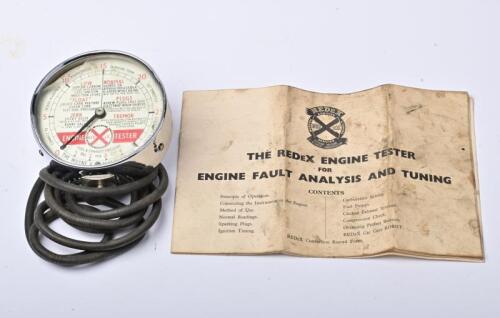 REDEX: A Redex engine tester and instruction booklet, the tester 9.5cm diameter across the face