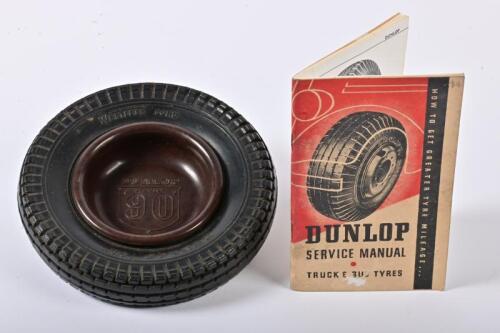 DUNLOP: A novelty tyre form rubber and Bakelite Dunlop Silent 90 promotional ashtray and service manual, the ashtray 16cm diameter