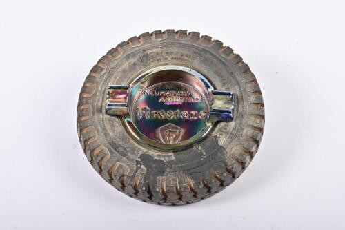 FIRESTONE: A novelty tyre form rubber and glass Firestone promotional ashtray, 17cm diameter