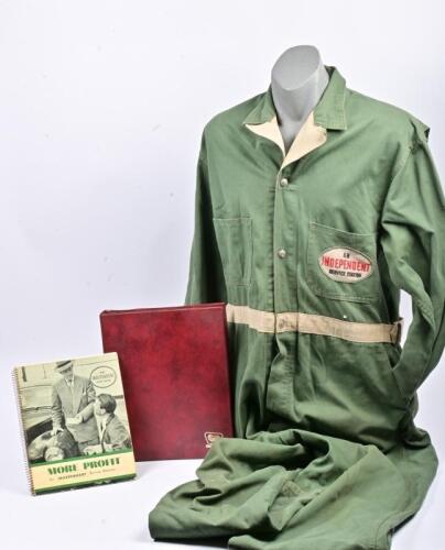Independent: A very interesting and rare group of Independent Service Station items, including an original pair of overalls by Sterling, an album of ephemera from 1952 including memorandums, clothing swatches, "Job Cost Cards" and a merchandising manual f