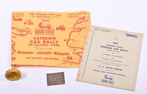 GOLDEN FLEECE: Three commemorative items from two 1960 Veteran Car Rallies including the Melbourne-Sorrento event