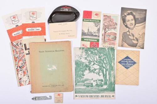 VACUUM OIL CO: A collection of ephemera and items relating to the Vacuum Oil Company, including Trade Technical Bulletins, road maps and an ashtray