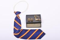 GOLDEN FLEECE: A pair of circa 1970s Golden Fleece cufflinks, wool tie, tie pinette and key ring