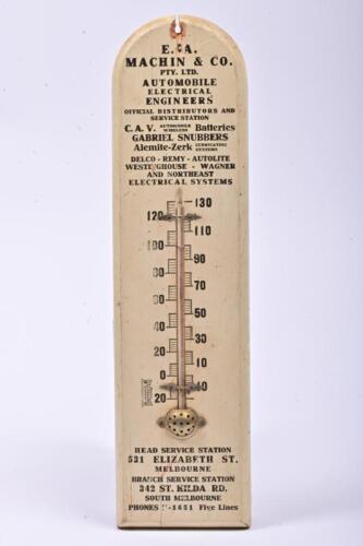 EA MACHIN: An EA Machin & Co Automobile Electrical Engineers thermometer, 38cm high, 10cm wide