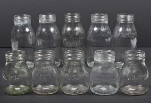 OIL BOTTLES: A collection of ten metric glass oil bottles, five one litre bottles, five five hundred milliliters