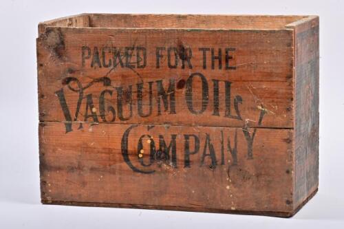 VACUUM OIL CO: A vintage hardwood White Rose Oil Kerosene wooden box, packed for the Vacuum Oil Company, 37cm high, 53cm wide, 27cm deep