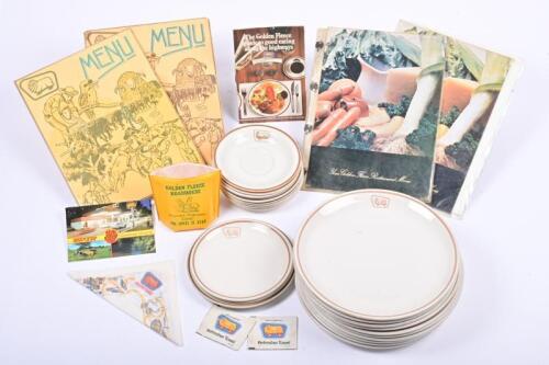 GOLDEN FLEECE: A collection of Golden Fleece Restaurant items, including plates, menus, postcard, napkins etc