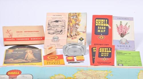 SHELL: A collection of Shell ephemera and items, including a bottle opener, ashtray, road maps etc