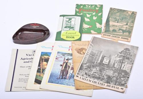 VACUUM OIL CO: A collection of Vacuum Oil Co related ephemera, including an ashtray, Vacuum Poultry manual and other Vacuum Oil Co publications