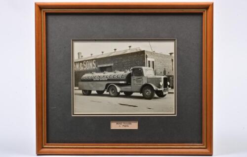 GOLDEN FLEECE: An original framed 1930s photo of a Golden Fleece road tanker, framed and glazed, photo size 15 x 20cm, 29 x 34cm overall