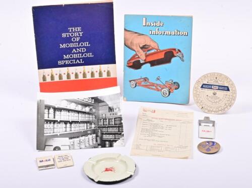 MOBIL: A collection of Mobil Oil related items and ephemera including bottle opener, books of matches, enamelled ashtray and various ephemera