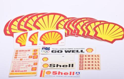 SHELL: A collection of Shell stickers, various sizes, the largest 23 x 23cm