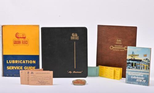 GOLDEN FLEECE: A collection of Golden Service related material comprising a 1962 Golden Fleece Lubrication Service Guide, 1972 Automotive Lubricants booklet, mid 1960s International Mechanics Course book, a late 1950s "My Business" information booklet for