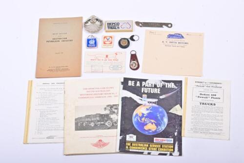 REMAINS OF COLLECTION: A group of oil company merchandise including bottle openers key fobs and ephemera