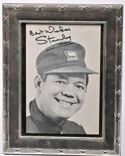 GOLDEN FLEECE: An original "Best Wishes Stanley" printed promotional card, in silver plate frame, 22 x 17.5cm overall