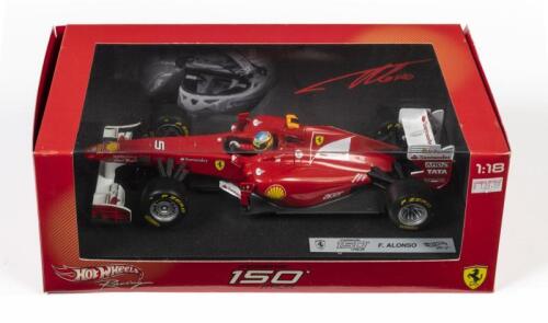 FERRARI: A 1:18 scale Hot Wheels F1 Ferrari 150 as raced by F. Fernando Alonso, #5, Sponsored by Santander, Shell, Fiat, and more, in fitted box