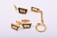 GOLDEN FLEECE: A pair of circa 1970s Golden Fleece cufflinks, wool tie, tie pinette and key ring - 2