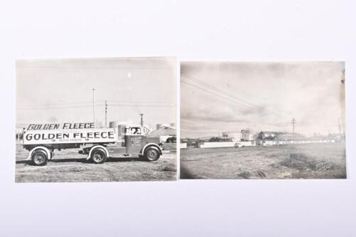 GOLDEN FLEECE: Two original framed 1939 photos, one of a Golden Fleece road tanker and one of the Golden Fleece Newport depot, Melbourne, both embossed "Photo by Darge Melbourne" and dated verso 11 Mar 1939, 15 x 20cm each