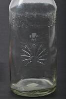 SHELL BOTTLE: A 1930s Shell one imperial quart embossed glass bottle and tin pourer with another pourer sleeve that was riveted and overlaid the original pourer - 3