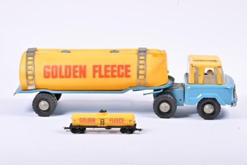 GOLDEN FLEECE: An early 1960s toy Golden Fleece tanker by Boomaroo, 15cm high, 53cm long and 14cm wide