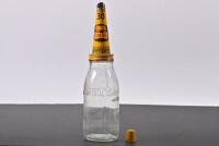 GOLDEN FLEECE: A one quart glass oil bottle with NOS Golden Fleece 30 grade tin pourer and cap