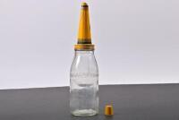 GOLDEN FLEECE: A one quart glass oil bottle with NOS Golden Fleece 30 grade tin pourer and cap - 2