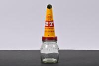 SHELL: A one half pint glass oil bottle with NOS Shell 2-T Two Stroke Oil tin oil pourer