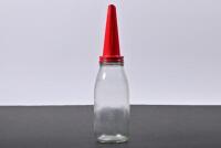 SHELL: A 1960s one quart glass oil bottle with NOS 30 tin oil pourer - 2