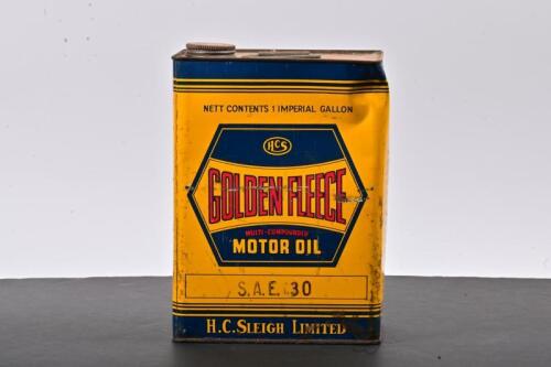 GOLDEN FLEECE: A one gallon S.A.E. 30 Golden Fleece motor oil can