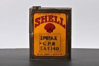 SHELL: A 1930/40s one gallon Spirax CPH 140 30 Shell motor oil tin, marked to lower middle "Dominion Can Melb"