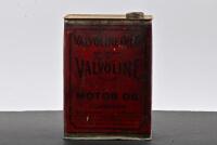 VALVOLINE: A circa 1950s one gallon "J Carrigan" Valvoline Oil Co motor oil tin, marked to lower right "J. Maron & Sons, Makers, Melb."
