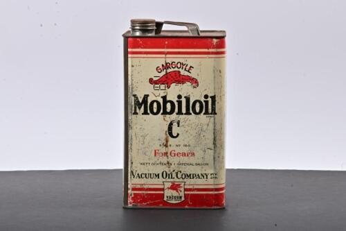 MOBILOIL: A circa 1930s one gallon Gargoyle SAE 160 Mobiloil "C" motor oil tin, marked to lower middle "J Marsh & Son, Melb"