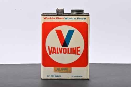 VALVOLINE: A one gallon All Climate HDB SAE 20W/40 Valvoline motor oil tin