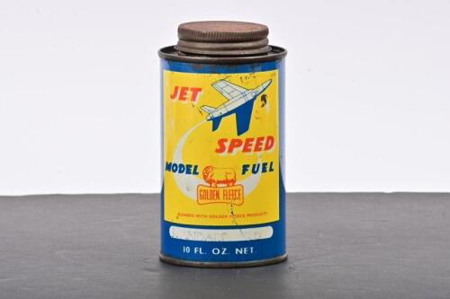 GOLDEN FLEECE: A ten fluid ounce Golden Fleece Jet Speed Model Fuel Standard Glow tin, marked to back "Manufactured and Distributed by DW Saxby"
