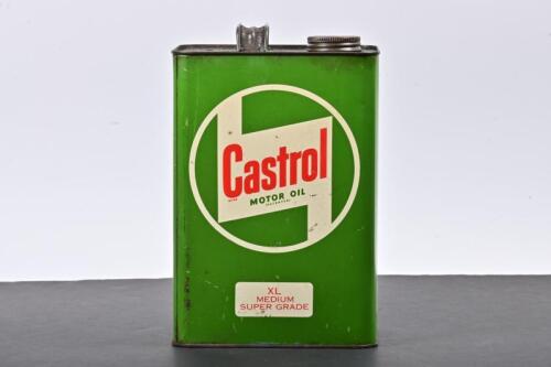 CASTROL: An one gallon XL Medium Super Grade Castrol motor oil tin, marked to side "Castrol Limited, Incorporated in England" liquid remains inside
