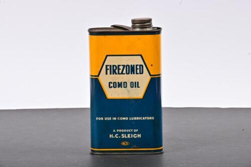 GOLDEN FLEECE: A late 1940s Firezoned Como oil tin, marked the base "A Product of HC Sleigh", as used in Como Lubricators (see lot 133)