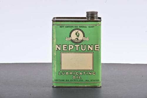 NEPTUNE: A one imperial quart Neptune Lubricating Oil tin