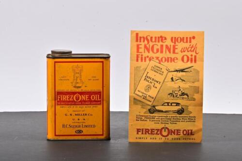 FIREZONE: A late 1940s one imperial quart Firezone Oil tin and pamphlet