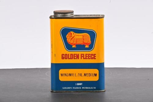 GOLDEN FLEECE: A one quart Golden Fleece Windmill Oil Medium tin, marked to front "Golden Fleece Petroleum"