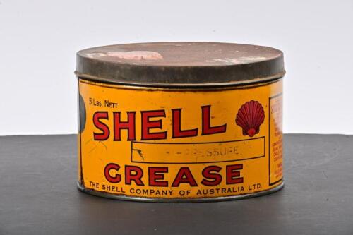 SHELL: A five pound Shell Hi-Pressure Grease tin, marked lower centre "The Shell Company of Australia Ltd"