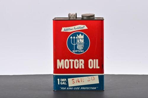 NEPTUNE: A one imperial gallon Neptune Motor Oil SAE 30 tin, marked to side "Neptune Oil company Pty Ltd"