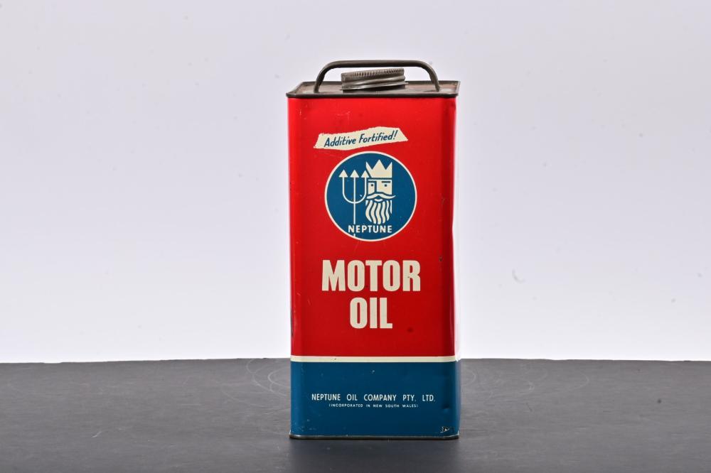 NEPTUNE: A one imperial gallon Neptune Motor Oil SAE 30 tin, marked to ...