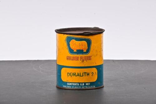 GOLDEN FLEECE: A one pound Golden Fleece Duralith 2 tin, marked to front "Golden Fleece Petroleum"