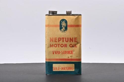 NEPTUNE: A one imperial gallon Neptune Motor Oil Two-Stroke tin, marked to side "Neptune Oil Company Proprietary Limited"