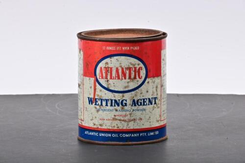 ATLANTIC: A twelve ounce Atlantic Wetting Agent (Detergent Washing Powder) tin, marked to front "Atlantic Union OIl Company"