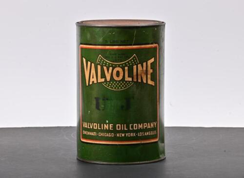 VALVOLINE: A five pound Valvoline oil tin, marked lower centre "Valvoline Oil Company, Cincinnati, Chicago, New York, Los Angeles"