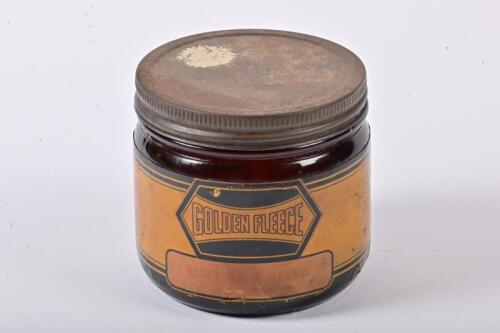 GOLDEN FLEECE: A rare late 1940s one pound Golden Fleece No 2 Durex grease glass jar