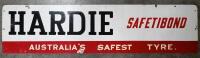 HARDIE TYRES: An original Hardie Safetibond double sided painted wheel rack sign, 30 x 122cm - 3