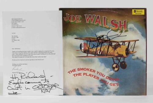 JOE WALSH: The Smoker You Drink, The Player You Get, ABC Records, 1973, signed by Joe Walsh with accompanying letter from Richard Harvey to Mr Smokey requesting signature, condition E