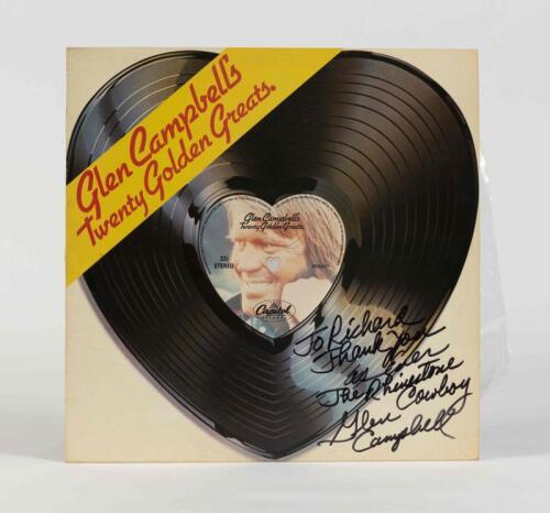 GLEN CAMPBELL: Twenty Golden Greats, Capitol Records, inscribed "To Richard, thank you as ever, The Rhinestone Cowboy, Glen Campbel", condition E